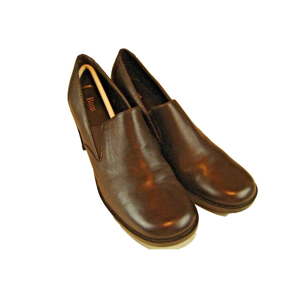 Womens Bass Brown Leather 2" Heel  SlipOn Pumps Shoes sz 9M